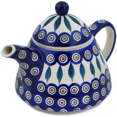 Polish Pottery Tea or Coffee Pot 41 oz Peacock