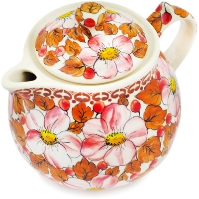 Polish Pottery Tea or Coffee Pot 42 oz Autumn Wedding UNIKAT