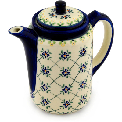 Polish Pottery Tea or Coffee Pot 42 oz Gingham Trellis