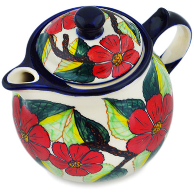 Polish Pottery Tea or Coffee Pot 42 oz Poinsettia Paradise UNIKAT