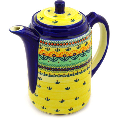 Polish Pottery Tea or Coffee Pot 42 oz Prairie Sunrise UNIKAT