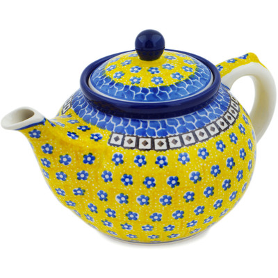 Polish Pottery Tea or Coffee Pot 43 oz Sunburst Daisies