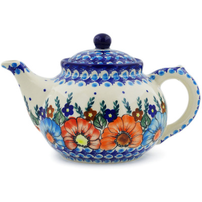 Polish Pottery Tea or Coffee Pot 47 oz Bold Poppies UNIKAT