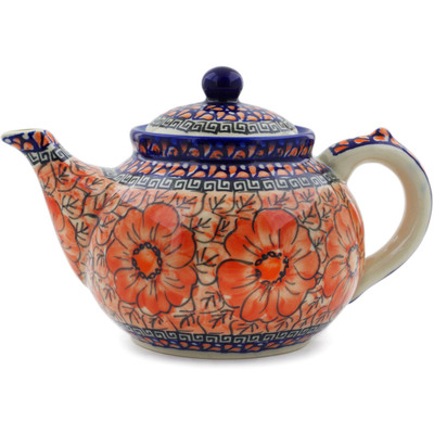 Polish Pottery Tea or Coffee Pot 47 oz Fire Poppies UNIKAT