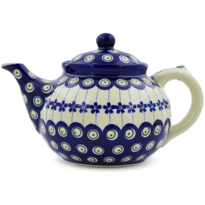 Polish Pottery Tea or Coffee Pot 47 oz Floral Peacock