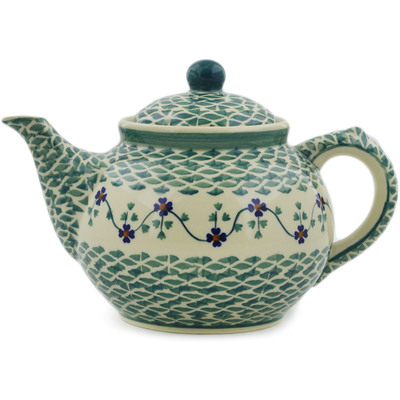 Polish Pottery Tea or Coffee Pot 47 oz Lucky Blue Clover