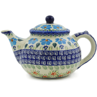 Polish Pottery Tea or Coffee Pot 47 oz Pansy Morning