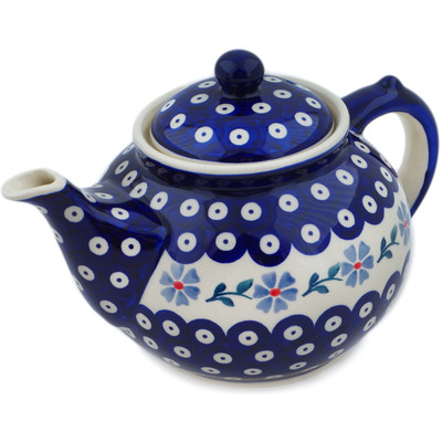 Polish Pottery Tea or Coffee Pot 47 oz Peacock Forget-me-not