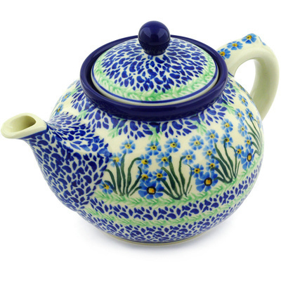 Polish Pottery Tea or Coffee Pot 5 cups Blue April Showers