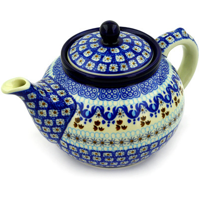 Polish Pottery Tea or Coffee Pot 5 cups Blue Ice