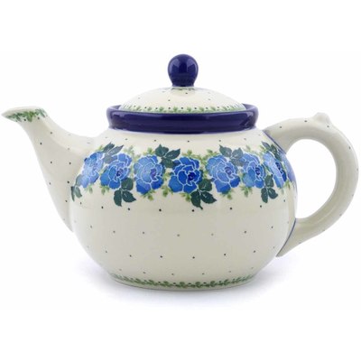 Polish Pottery Tea or Coffee Pot 5 cups Blue Rose