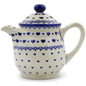 Polish Pottery Tea or Coffee Pot 5 cups Blue Valentine Hearts