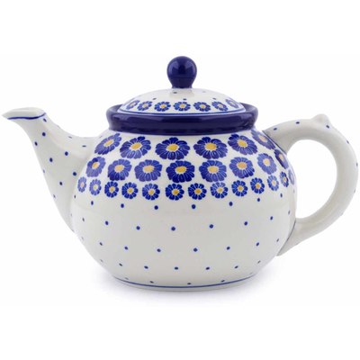 Polish Pottery Tea or Coffee Pot 5 cups Blue Zinnia
