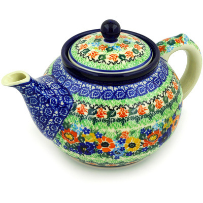 Polish Pottery Tea or Coffee Pot 5 cups Bountiful Bouquet UNIKAT