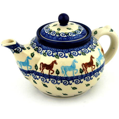 Polish Pottery Tea or Coffee Pot 5 cups Children&#039;s Prancing Poni