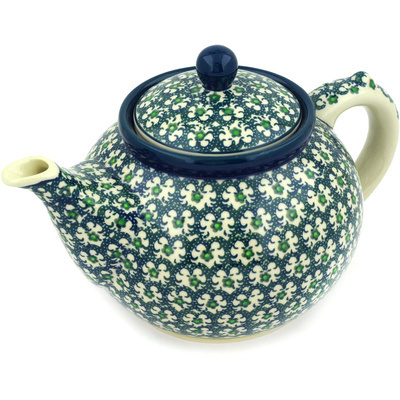 Polish Pottery Tea or Coffee Pot 5 cups Green Garlands