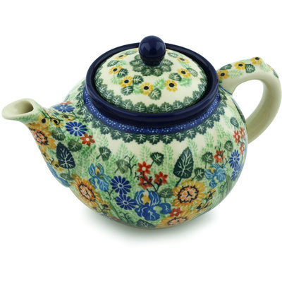 Polish Pottery Tea or Coffee Pot 5 cups Iris Spring UNIKAT