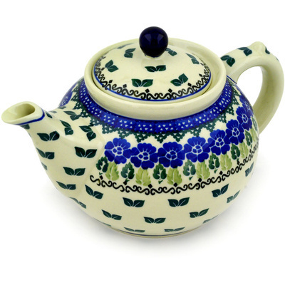 Polish Pottery Tea or Coffee Pot 5 cups Leaves And Flowers