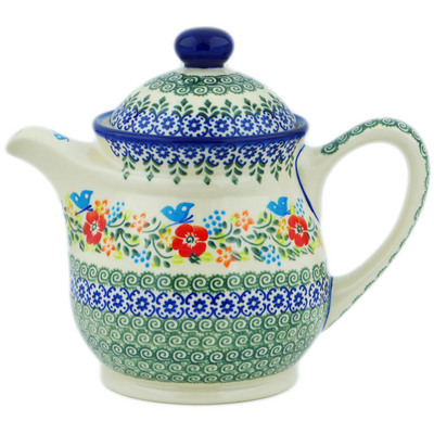 Polish Pottery Tea or Coffee Pot 5 cups Ring Of Meadow Flowers