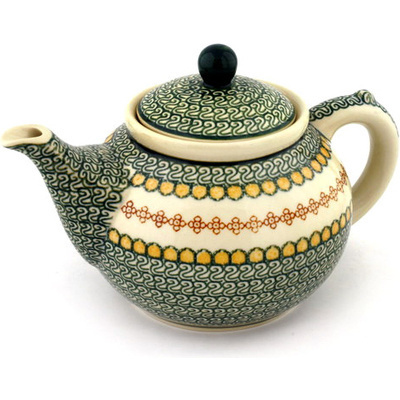 Polish Pottery Tea or Coffee Pot 5 cups Sweet Pea Golden Eye