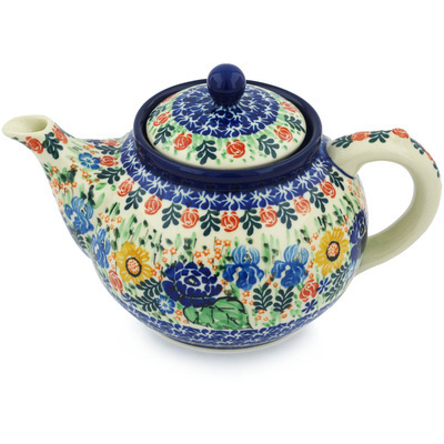 Polish Pottery Tea or Coffee Pot 5 cups Wedding Bouquet UNIKAT