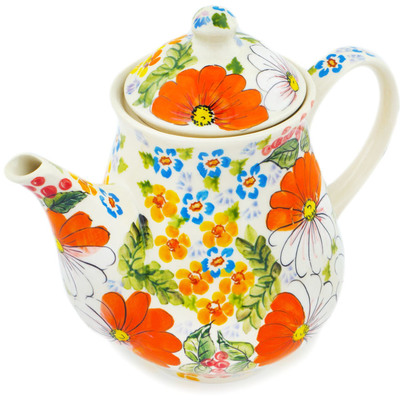 Polish Pottery Tea or Coffee Pot 51 oz Summer Walk UNIKAT