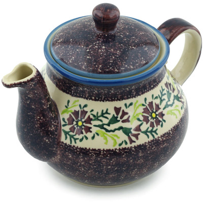 Polish Pottery Tea or Coffee Pot 51 oz Sweet Purple Floral