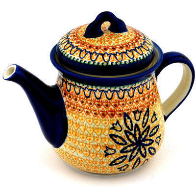Polish Pottery Tea or Coffee Pot 52 oz Golden Tulip UNIKAT
