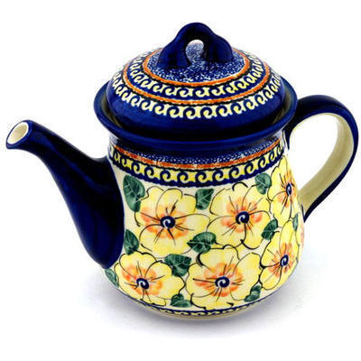 Polish Pottery Tea or Coffee Pot 52 oz Lemon Poppies UNIKAT