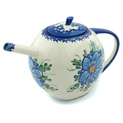 Polish Pottery Tea or Coffee Pot 55 oz Blue Garden UNIKAT