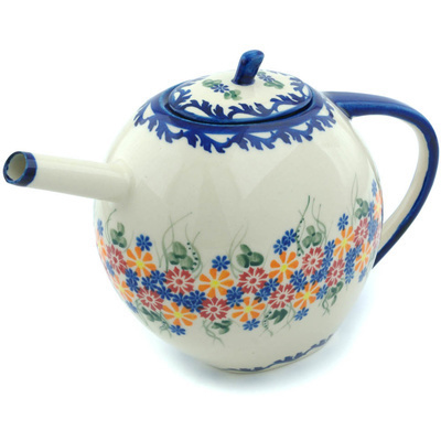 Polish Pottery Tea or Coffee Pot 55 oz Starburst Garland UNIKAT
