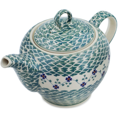 Polish Pottery Tea or Coffee Pot 59 oz Lucky Blue Clover