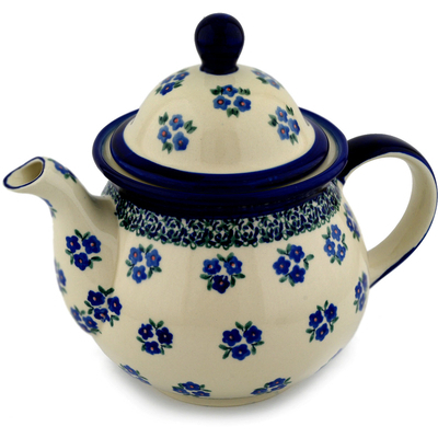 Polish Pottery Tea or Coffee Pot 6 cups Forget Me Not Dots