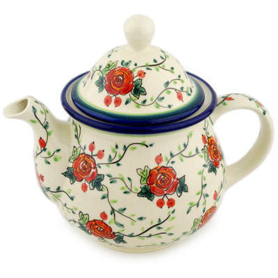 Polish Pottery Tea or Coffee Pot 6 cups Polish Roses UNIKAT