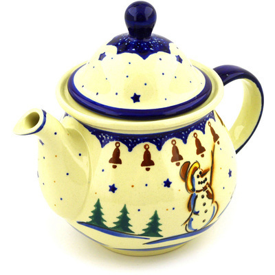Polish Pottery Tea or Coffee Pot 6 cups Winter Snowman