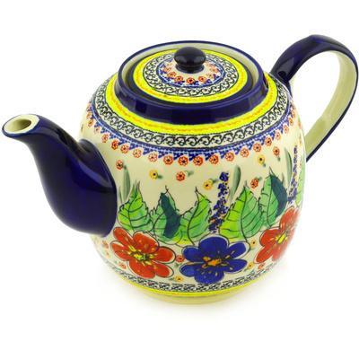 Polish Pottery Tea or Coffee Pot 60 oz Summer Sleandor UNIKAT
