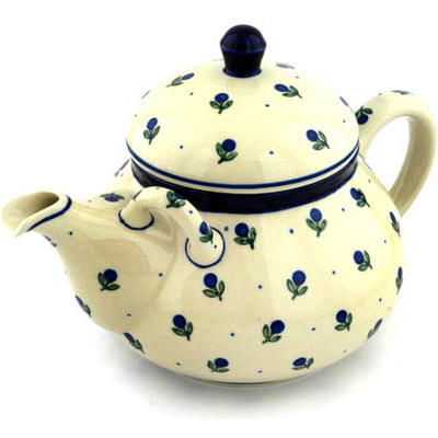 Polish Pottery Tea or Coffee Pot 68 oz Blue Buds