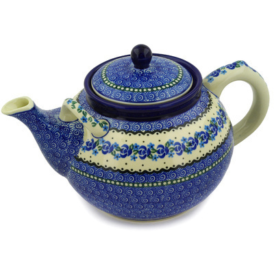 Polish Pottery Tea or Coffee Pot 7 cups Blue Bud Sea