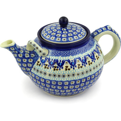Polish Pottery Tea or Coffee Pot 7 cups Blue Ice