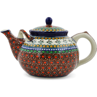Polish Pottery Tea or Coffee Pot 7 cups Cranberry Medley UNIKAT