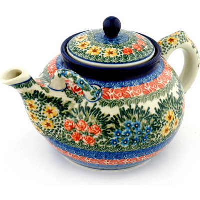 Polish Pottery Tea or Coffee Pot 7 cups Perennial Border UNIKAT