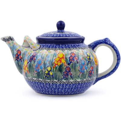 Polish Pottery Tea or Coffee Pot 7 cups Spring Iris UNIKAT