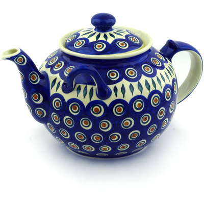 Polish Pottery Tea or Coffee Pot 98 oz Blue Peacock