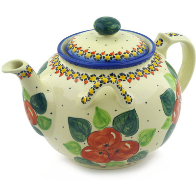 Polish Pottery Tea or Coffee Pot 98 oz Red Apples UNIKAT