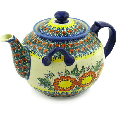 Polish Pottery Tea or Coffee Pot 98 oz Sunshine Bees UNIKAT