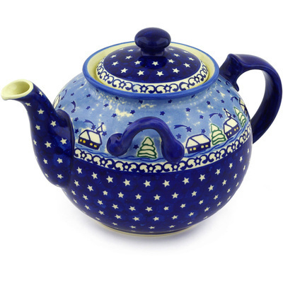 Polish Pottery Tea or Coffee Pot 98 oz Village Stars UNIKAT