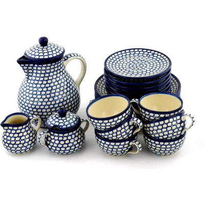 Polish Pottery Tea or Coffee Set for Six 34 oz Stepping Stones