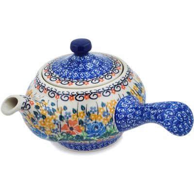 Polish Pottery Tea Pot with Sifter 15 oz Golden Daisies UNIKAT