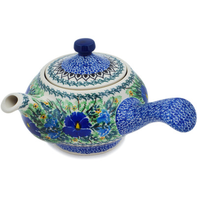 Polish Pottery Tea Pot with Sifter 15 oz Wind Blown Blue Bells UNIKAT