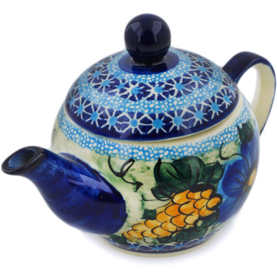 Polish Pottery Tea Pot with Sifter 17 oz Corn In The Blue UNIKAT